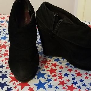 Women's black wedge heel booties